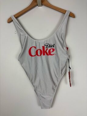 Coca Cola Diet Coke Forever 21 Silver Metallic Shimmer Swimsuit One Piece Sz M